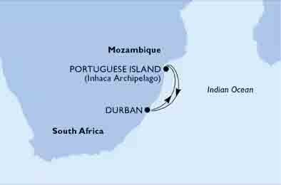 Garden Route and Cruise map to Portuguese Island